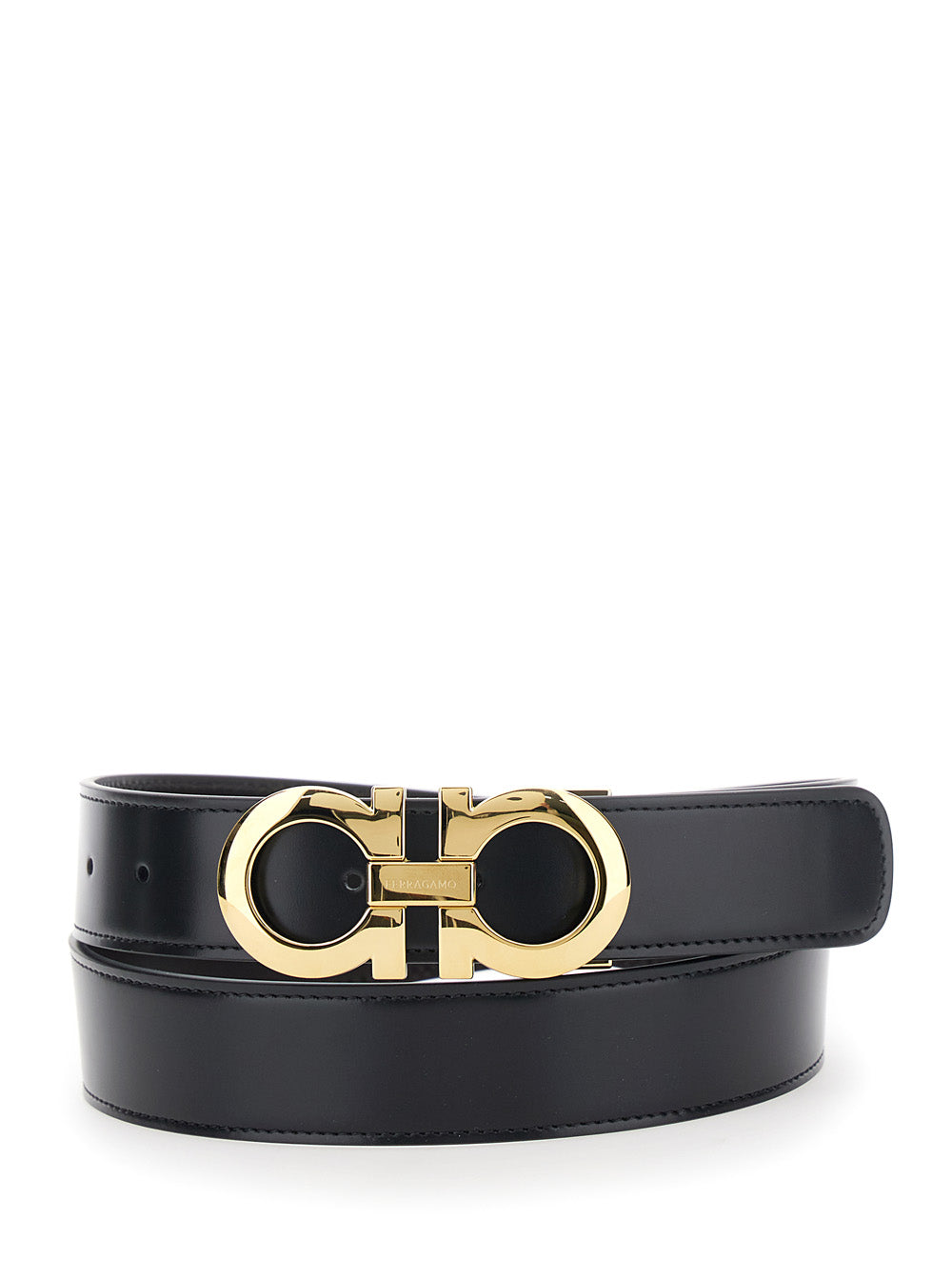 Ferragamo Men Black Belt With Gancini Buckle In Leather Man FERRAGAMO