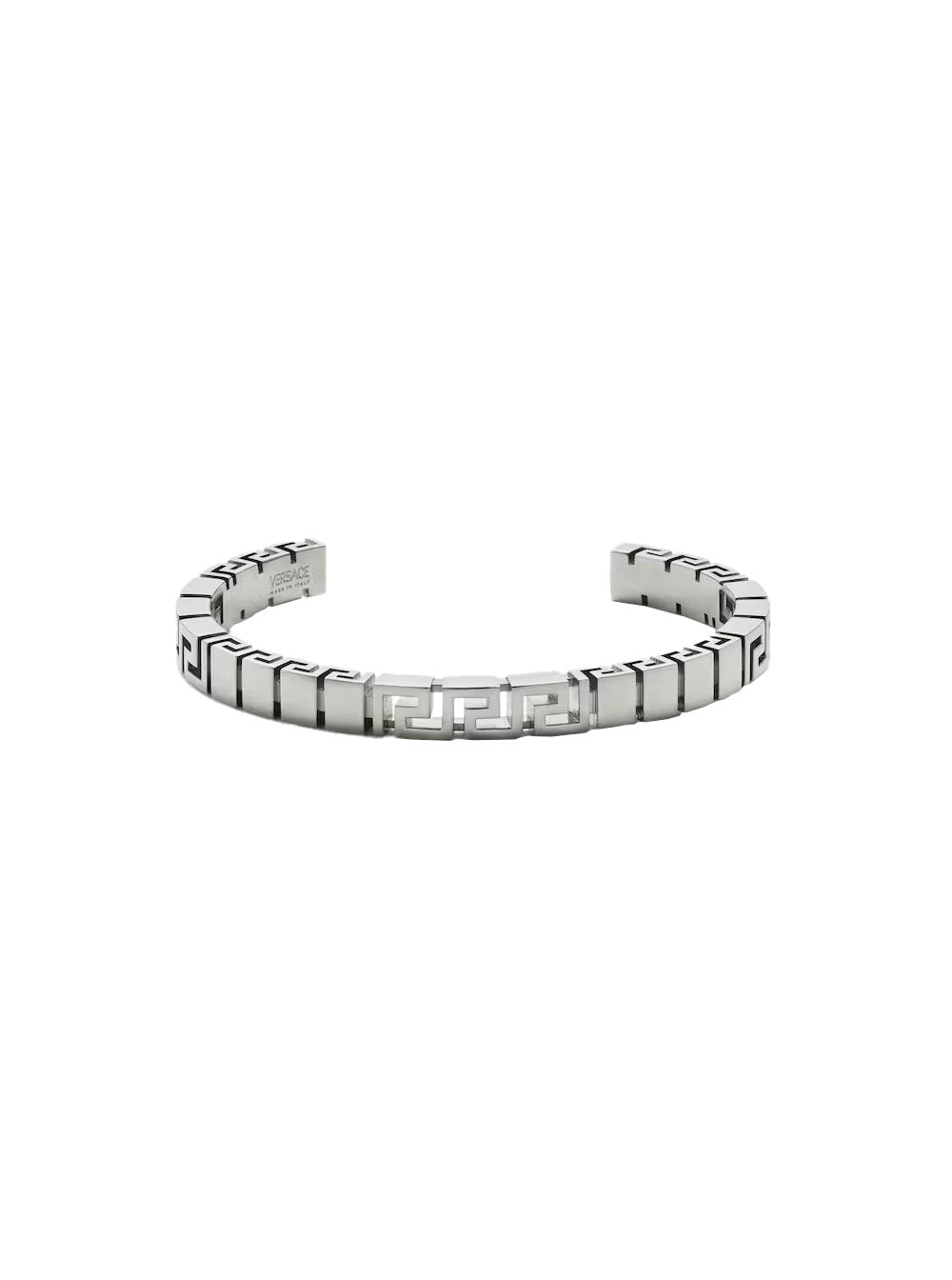 Versace Men Silver Bracelet With Greca Motif And Logo Lettering Impressed In Brass For Men VERSACE