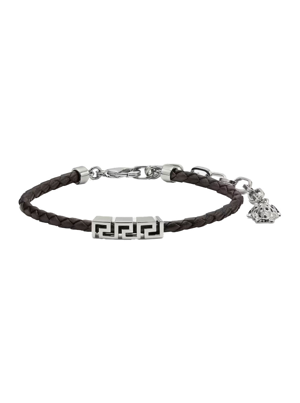 Versace Men Black Bracelet With Metal Plate And Pendant Detail In Leather Man VERSACE