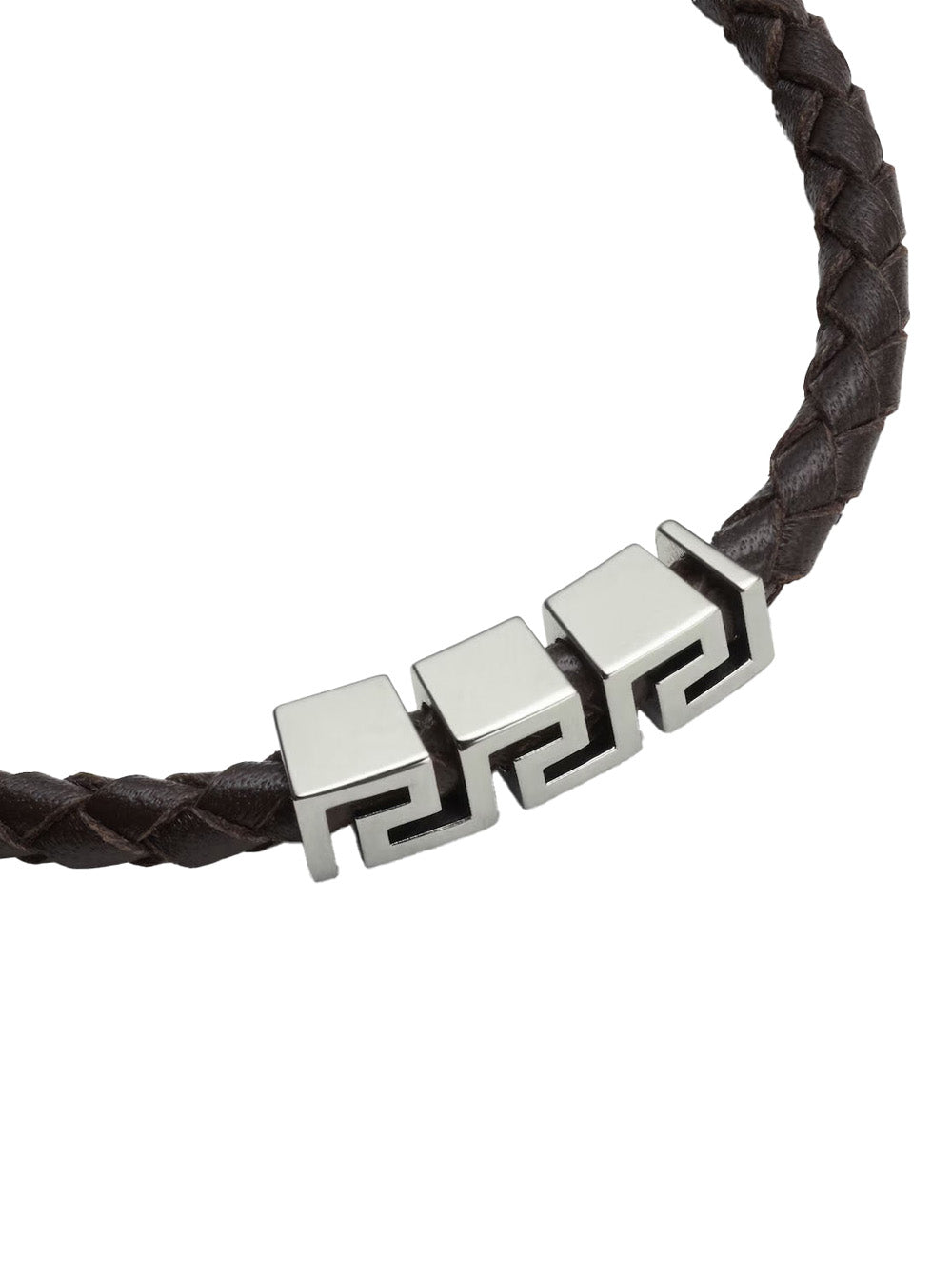 Versace Men Black Bracelet With Metal Plate And Pendant Detail In Leather Man VERSACE
