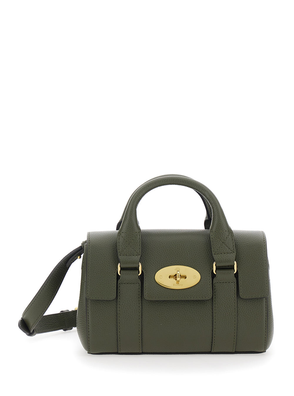 Mulberry Women 'Bayswater Mini' Green Handbag With Twist Lock In Hammered Leather Woman MULBERRY