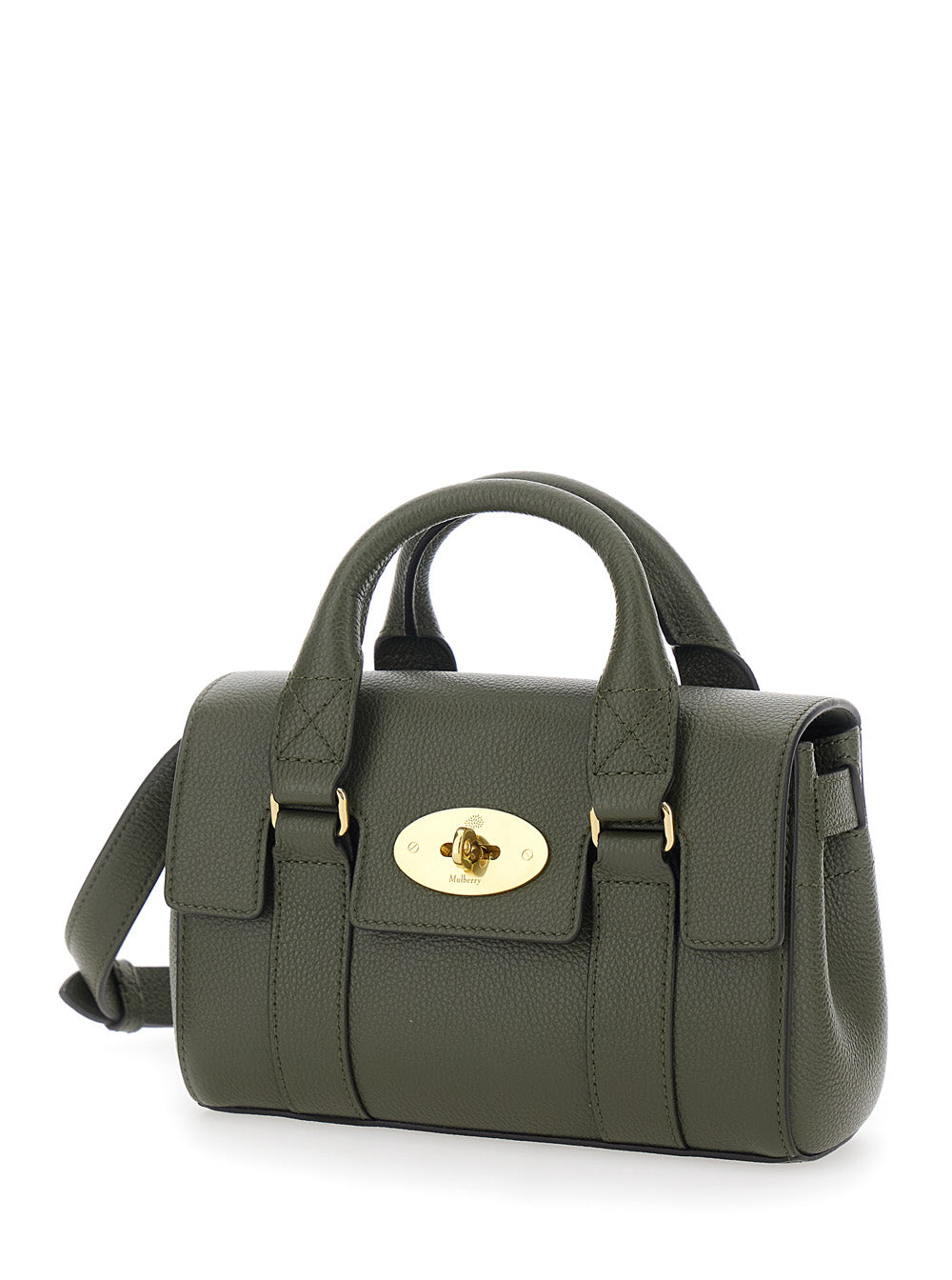 Mulberry Women 'Bayswater Mini' Green Handbag With Twist Lock In Hammered Leather Woman MULBERRY