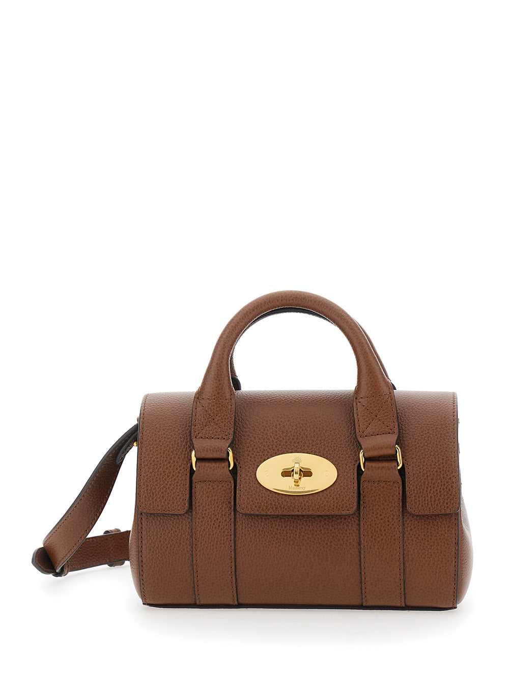 Mulberry Women 'Bayswater Mini' Brown Handbag With Twist Lock In Hammered Leather Woman MULBERRY
