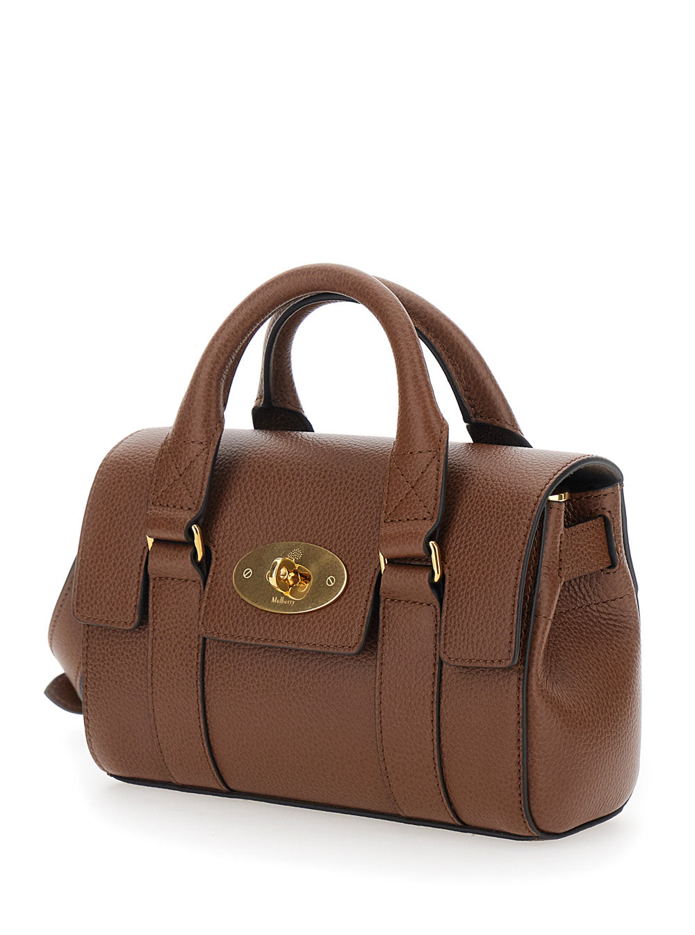 Mulberry Women 'Bayswater Mini' Brown Handbag With Twist Lock In Hammered Leather Woman MULBERRY