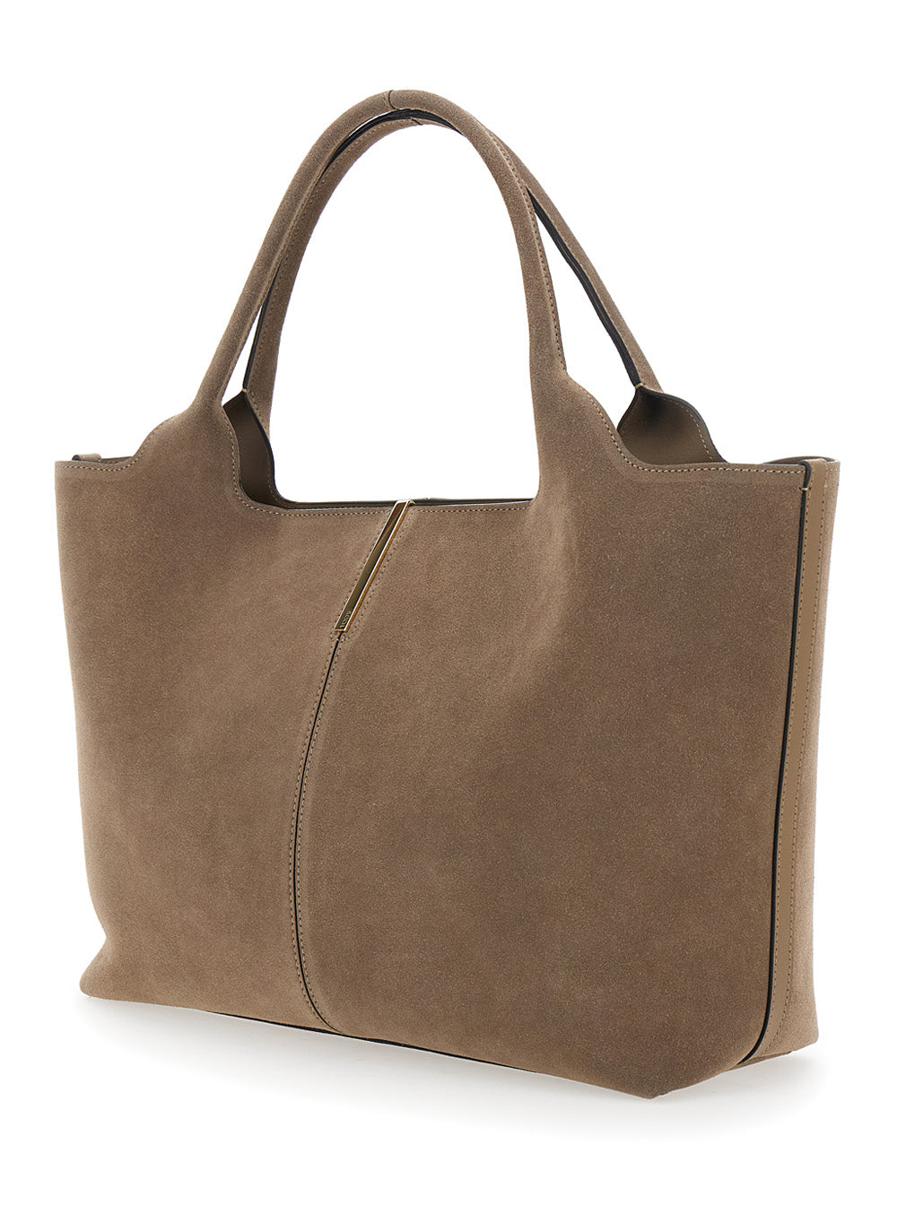 Tod's Women 'Ebr' Beige Tote Bag With Logo Plaque On The Front And Contrasting Stitching In Suede Woman TOD'S