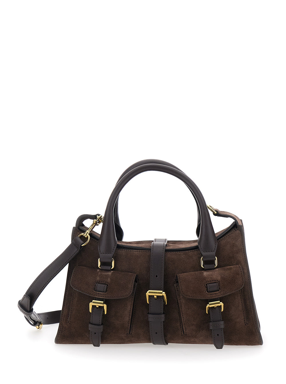 Mulberry Women 'Roxanne' Brown Small Handbag With Adjustable And Removable Shoulder Strap And Two Pockets On The Front In Suede For Women MULBERRY