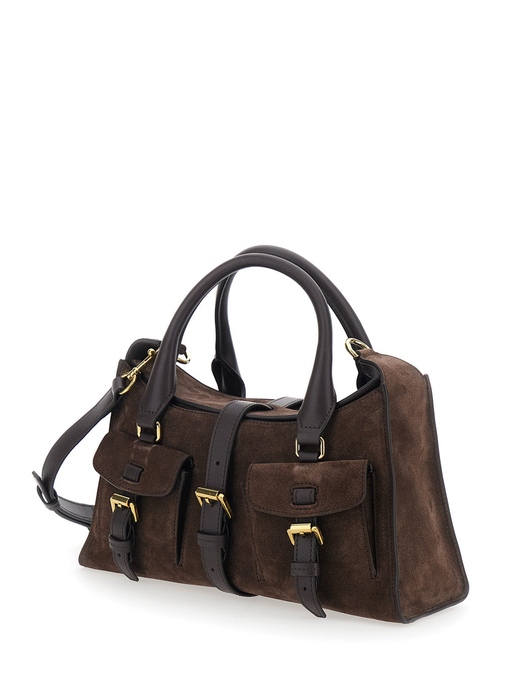 Mulberry Women 'Roxanne' Brown Small Handbag With Adjustable And Removable Shoulder Strap And Two Pockets On The Front In Suede For Women MULBERRY