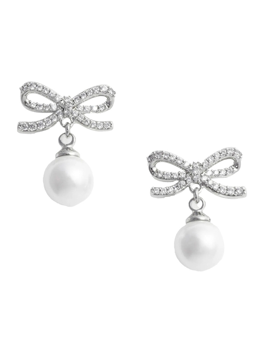 Self-Portrait Women Silver Colored Earings With Bow Silhouette And Pearl Embellishment In Copper Woman SELF-PORTRAIT