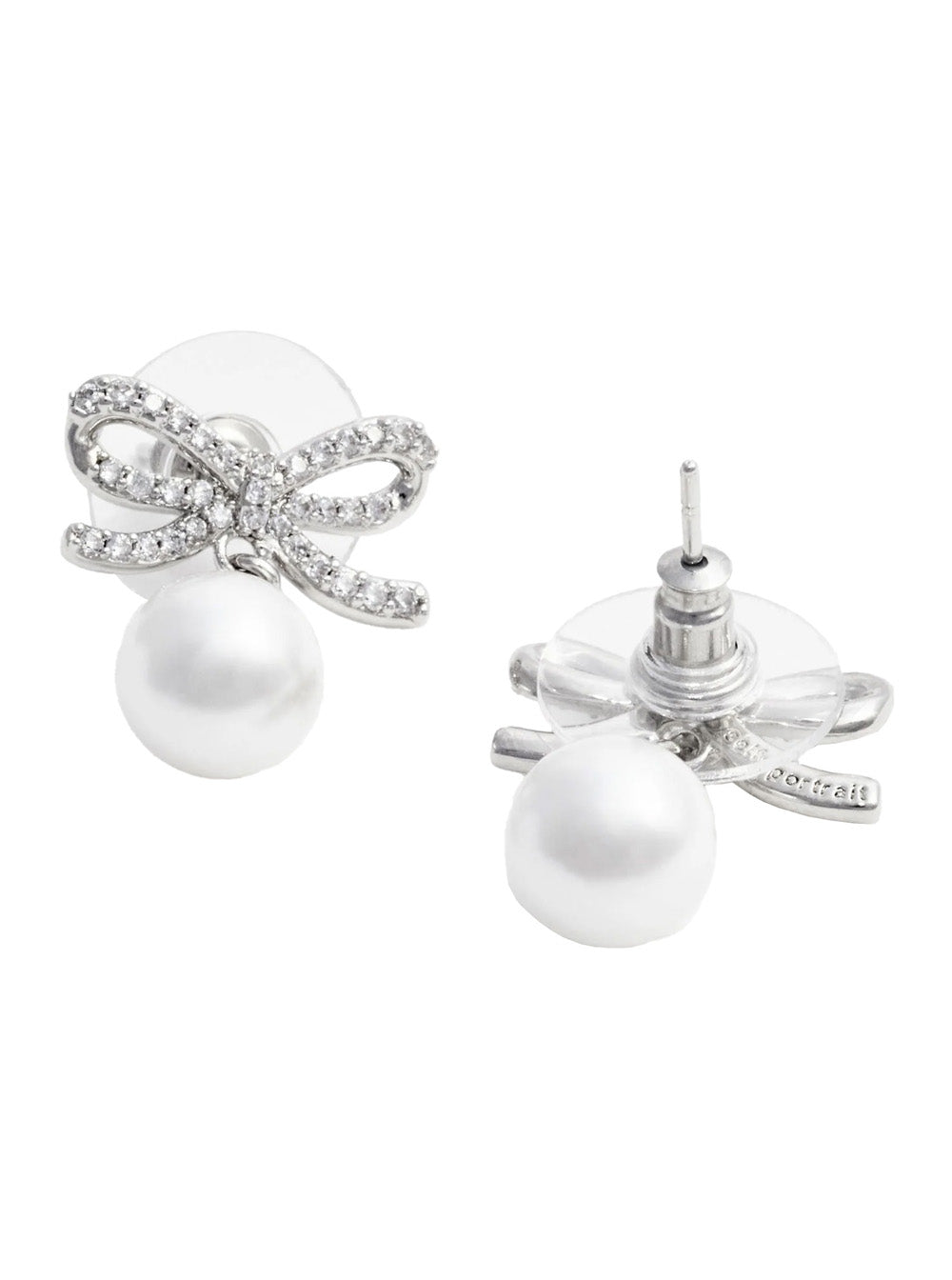 Self-Portrait Women Silver Colored Earings With Bow Silhouette And Pearl Embellishment In Copper Woman SELF-PORTRAIT