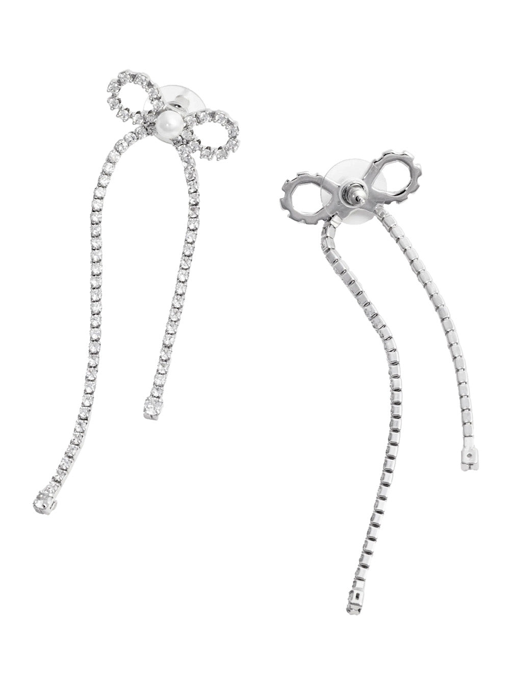 Self-Portrait Women Silver Colored Pendant Earings With Bow Detail And All-Over Crystal Embellishments In Copper Woman SELF-PORTRAIT