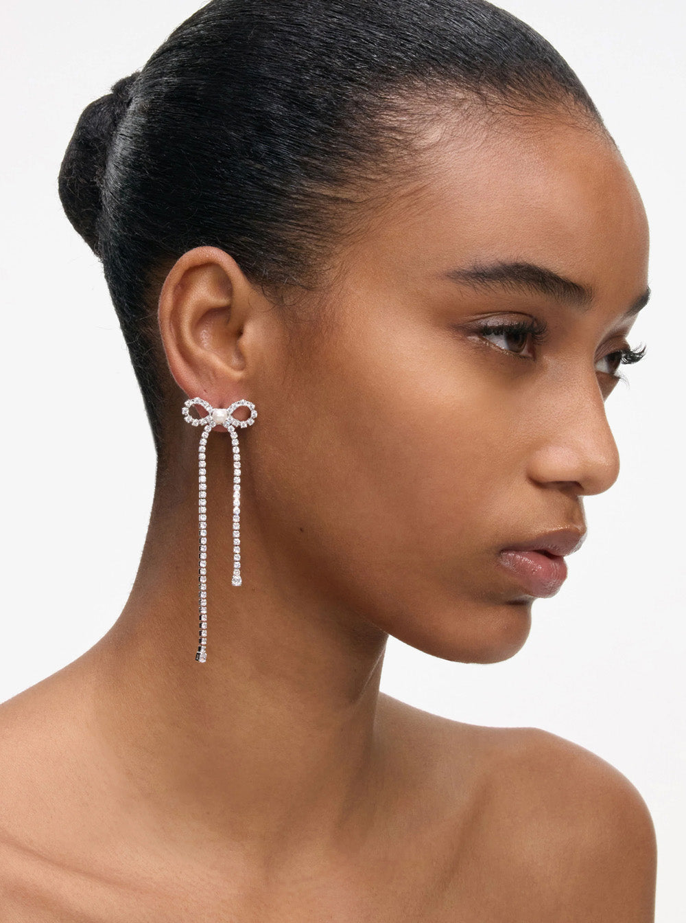 Self-Portrait Women Silver Colored Pendant Earings With Bow Detail And All-Over Crystal Embellishments In Copper Woman SELF-PORTRAIT