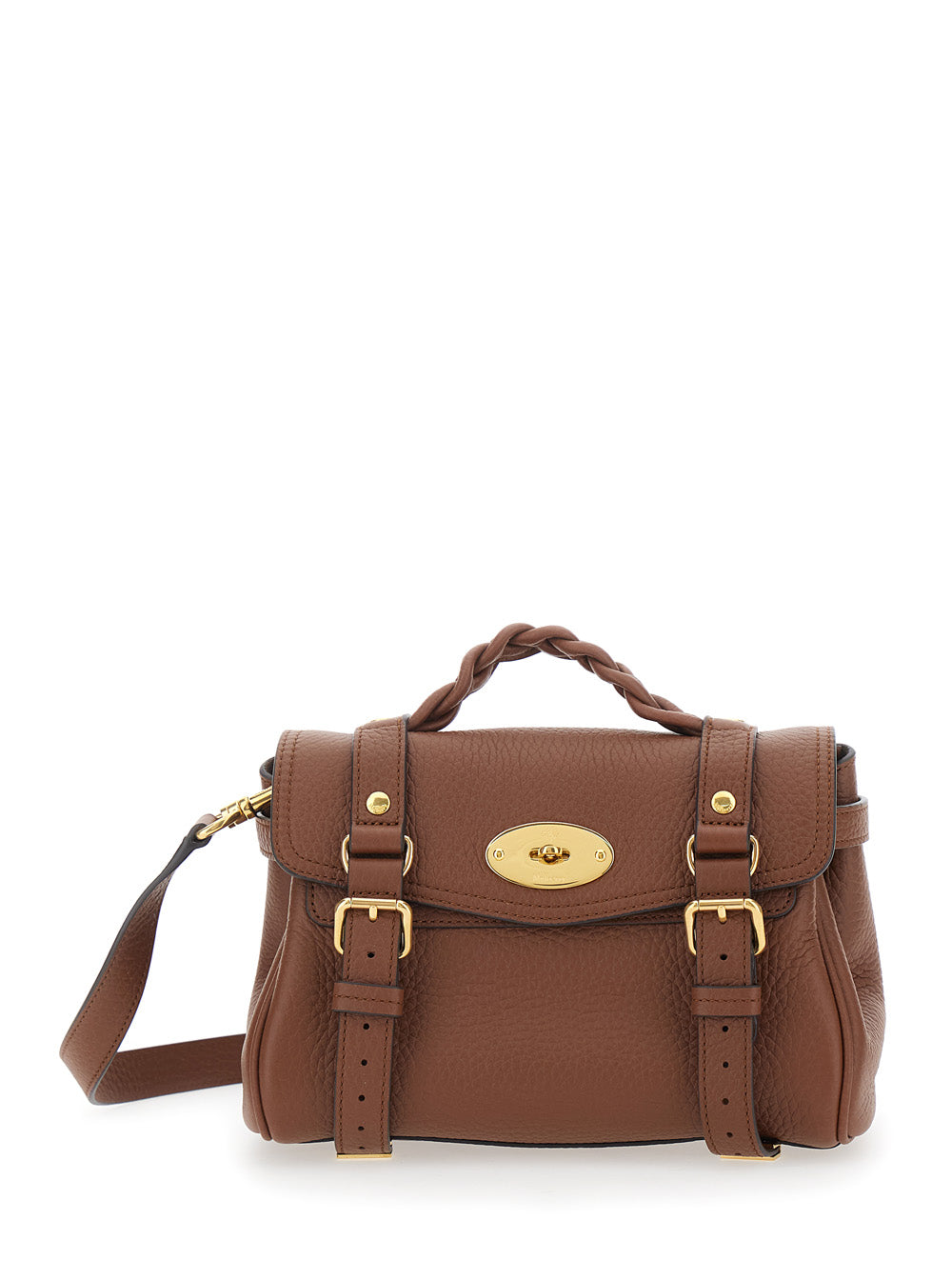 Mulberry Women 'Alexa Mini' Brown Handbag With Twist Lock In Hammered Leather Woman MULBERRY