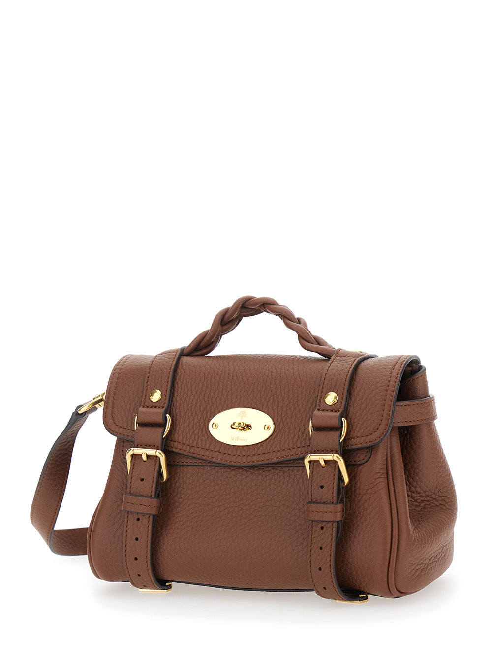 Mulberry Women 'Alexa Mini' Brown Handbag With Twist Lock In Hammered Leather Woman MULBERRY