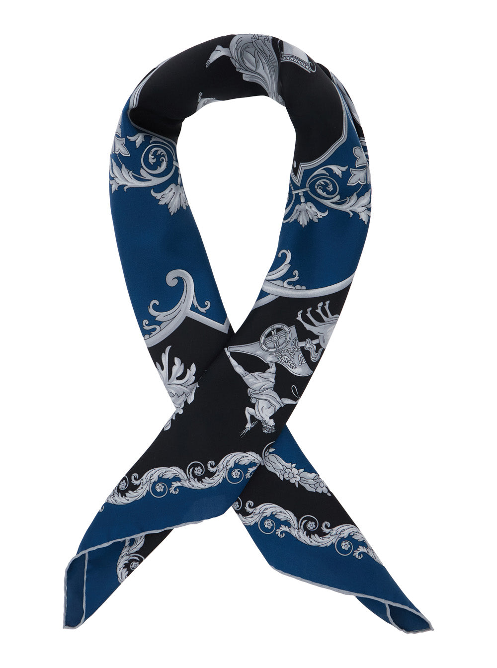 Versace Men Blue Scarf With Geometric All-Over Motif In Silk Man VERSACE