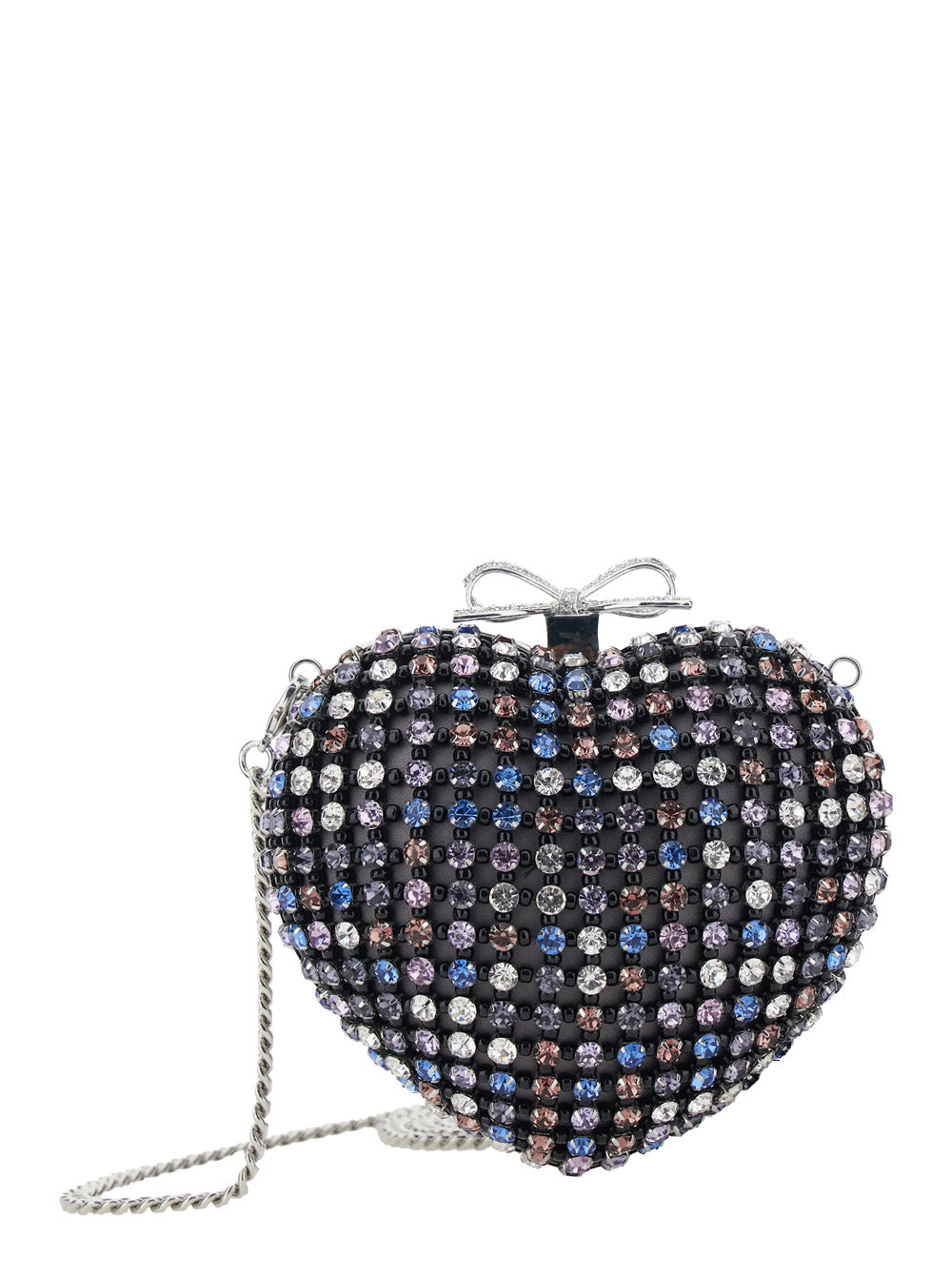 Self-Portrait Women Multicolor Heart Shaped Clutch With Pearl Embellishments And Bow Detail In Tech Fabric Woman SELF-PORTRAIT