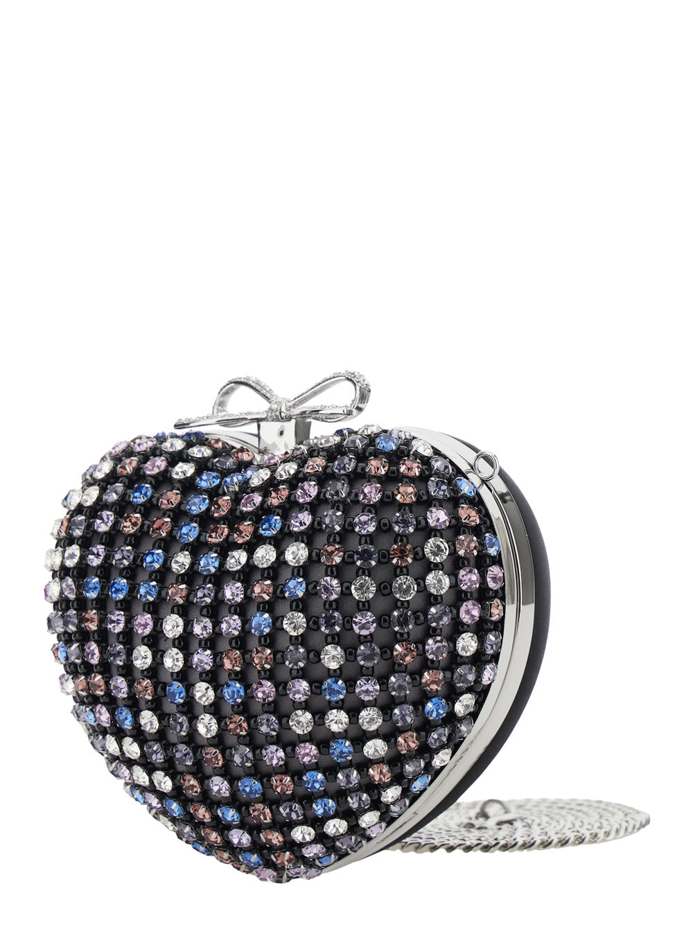 Self-Portrait Women Multicolor Heart Shaped Clutch With Pearl Embellishments And Bow Detail In Tech Fabric Woman SELF-PORTRAIT