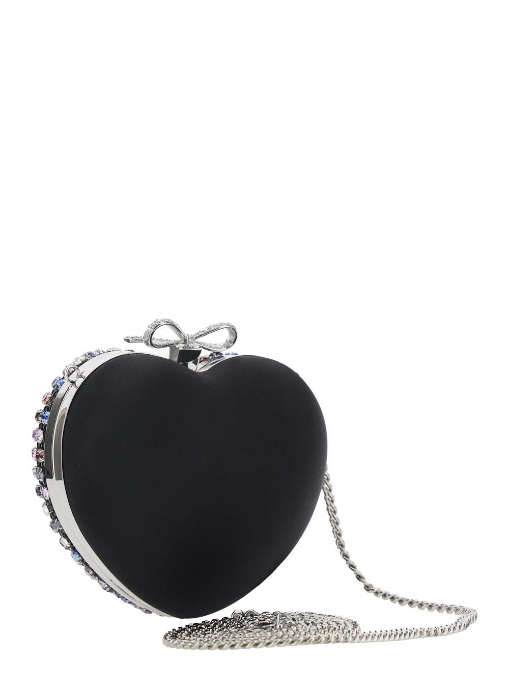 Self-Portrait Women Multicolor Heart Shaped Clutch With Pearl Embellishments And Bow Detail In Tech Fabric Woman SELF-PORTRAIT