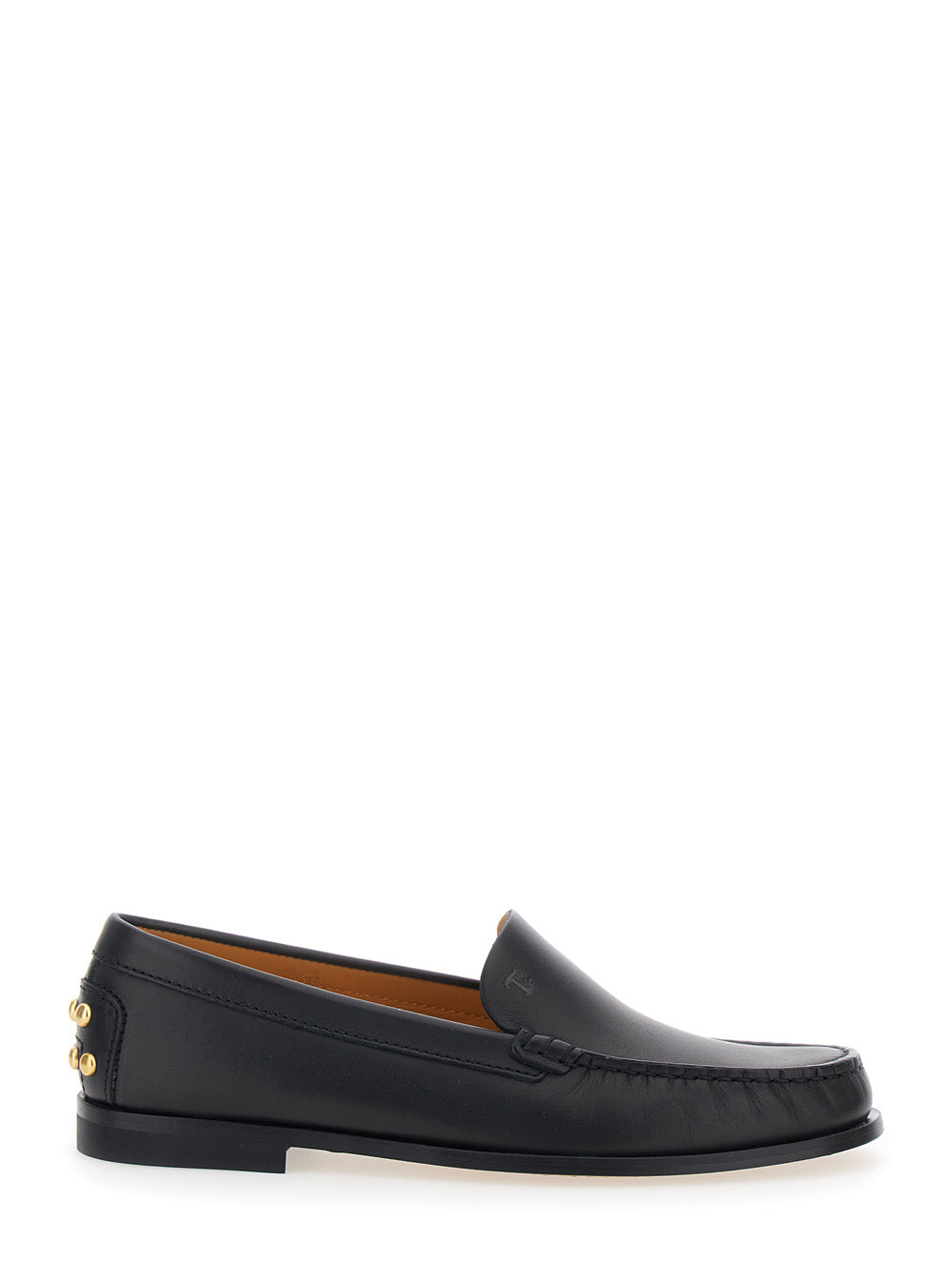 Tod's Women Black Loafers With Embossed Logo And Stud Details On The Back In Leather Woman TOD'S