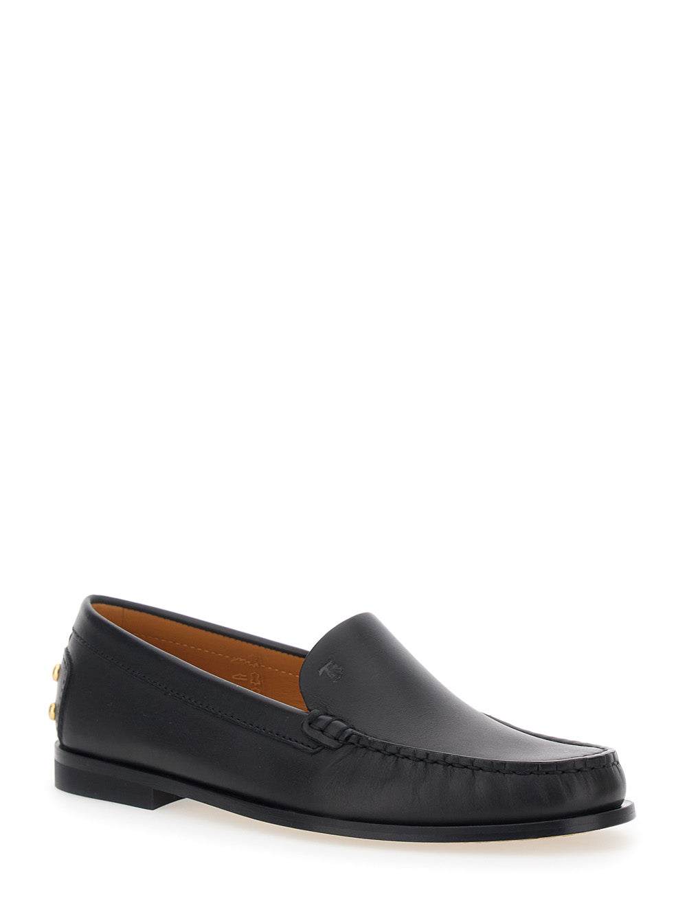 Tod's Women Black Loafers With Embossed Logo And Stud Details On The Back In Leather Woman TOD'S