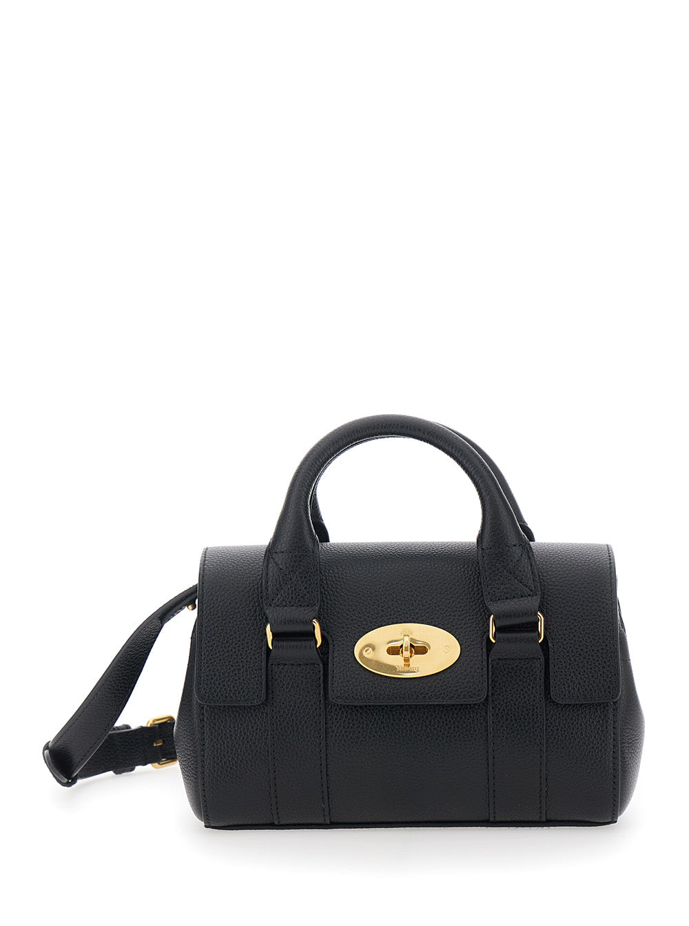 Mulberry Women 'Bayswater Mini' Black Handbag With Twist Lock In Hammered Leather Woman MULBERRY