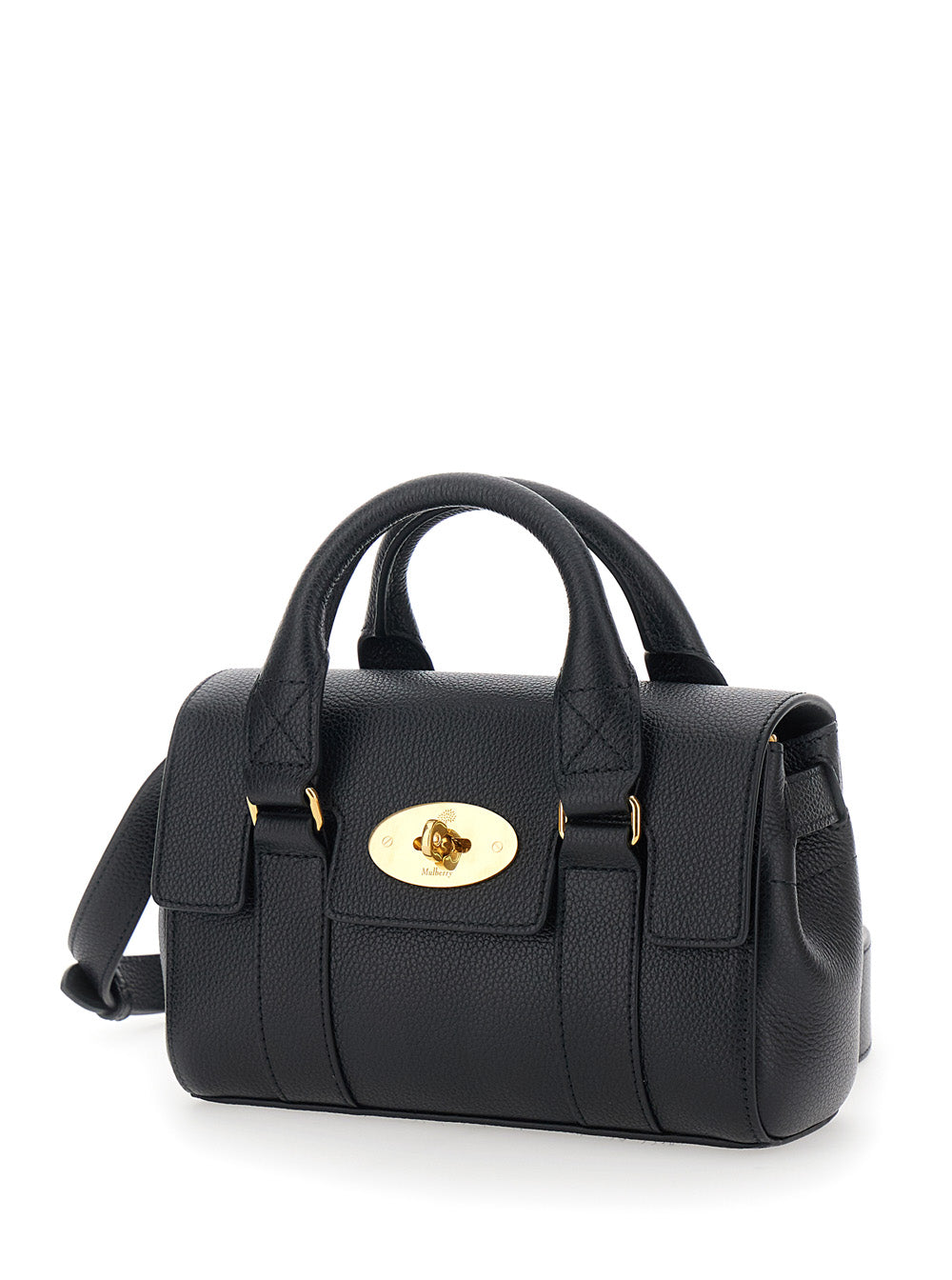 Mulberry Women 'Bayswater Mini' Black Handbag With Twist Lock In Hammered Leather Woman MULBERRY