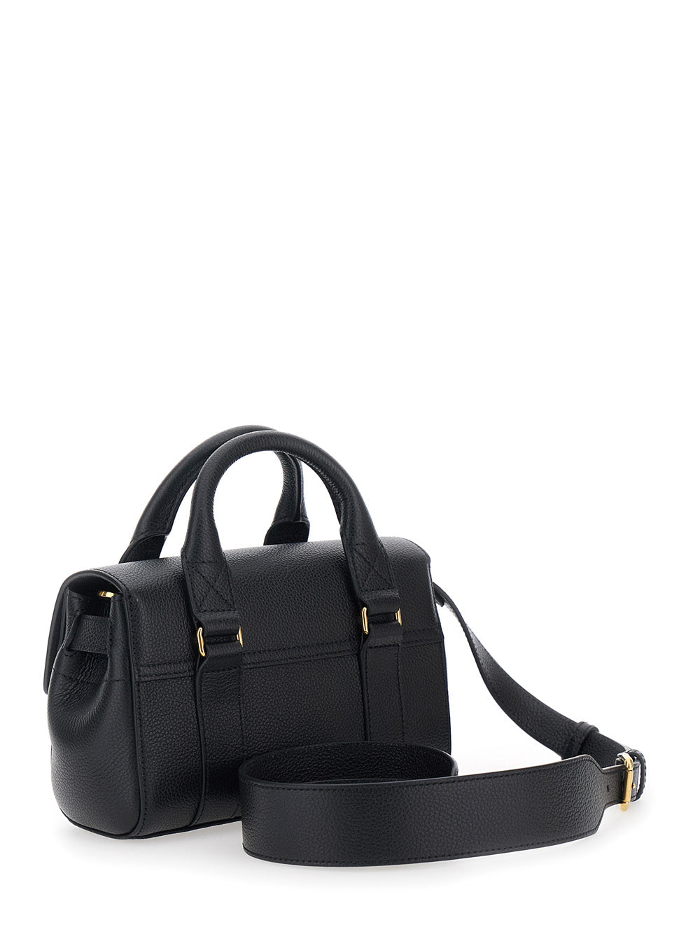 Mulberry Women 'Bayswater Mini' Black Handbag With Twist Lock In Hammered Leather Woman MULBERRY