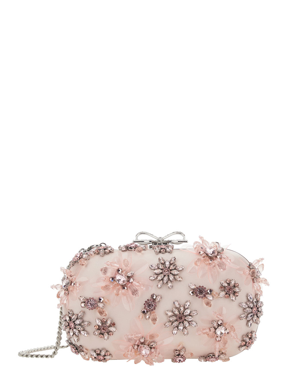 Self-Portrait Women Floral Bow Clutch With Floral Decorations And Tech Fabric Bow Detail Pink Women SELF-PORTRAIT