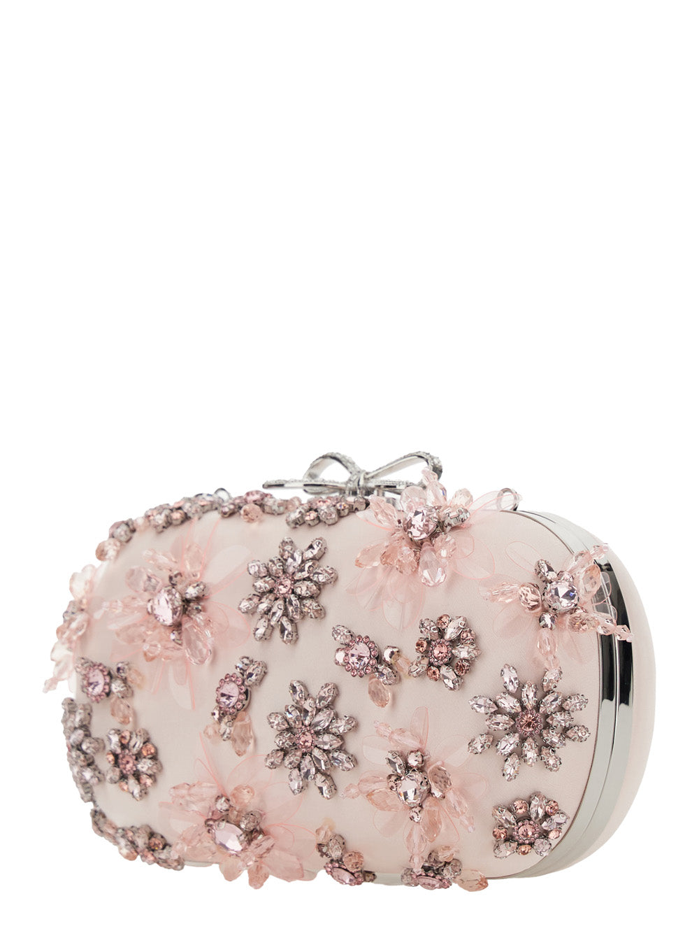 Self-Portrait Women Floral Bow Clutch With Floral Decorations And Tech Fabric Bow Detail Pink Women SELF-PORTRAIT
