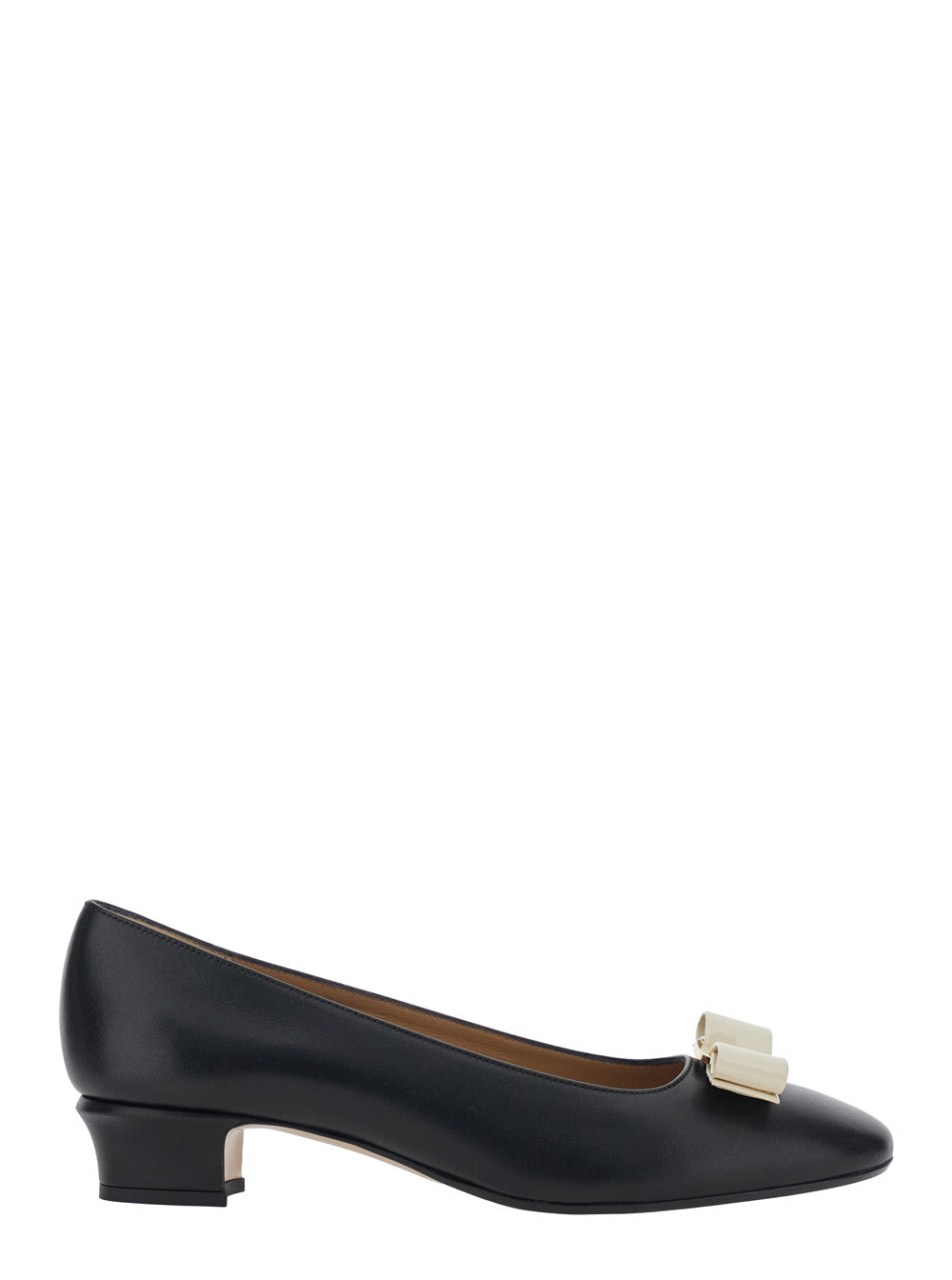 Ferragamo Women 'Vara 2.0' Black Pumps With Block Heel And Logo Plate On The Front In Leather Woman FERRAGAMO