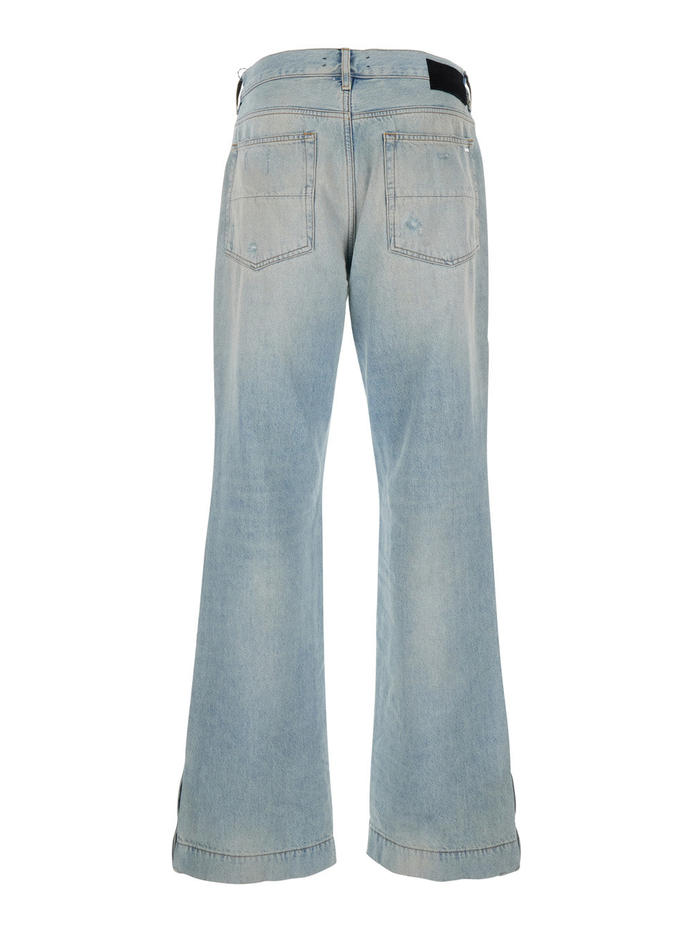 Amiri Men Men's Light Blue Denim Jeans With Ripped Details And Logo Patch On The Back AMIRI