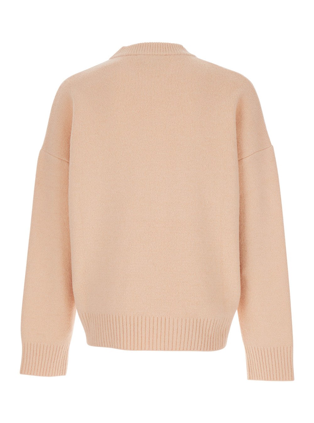 Ami Paris Men Pink Crew Neck Sweater With Dropped Shoulders And Adc Embroidery On The Front In Wool Blend Man AMI PARIS