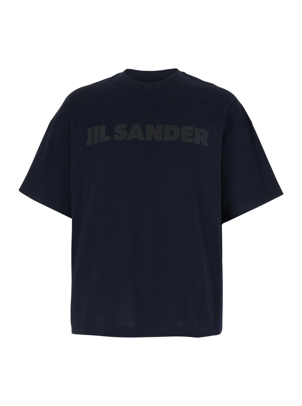 Jil Sander Men Blue Crewneck T-Shirt With Logo Lettering On The Front In Cotton Man JIL SANDER