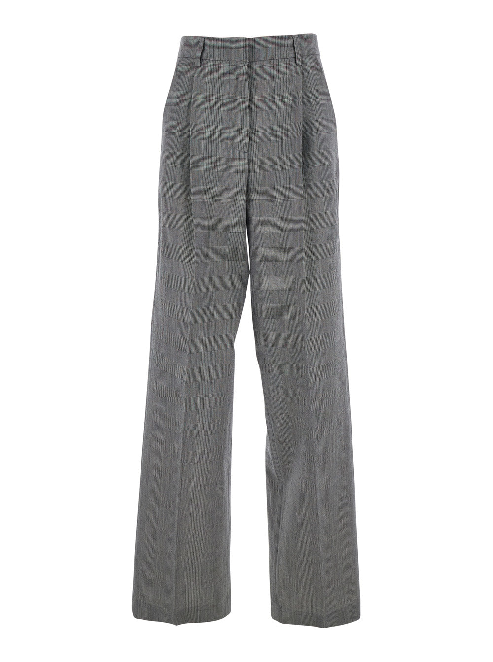 Golden Goose Women Grey Wide Leg Trousers With All-Over Prince Of Wales Print In Wool For Women GOLDEN GOOSE