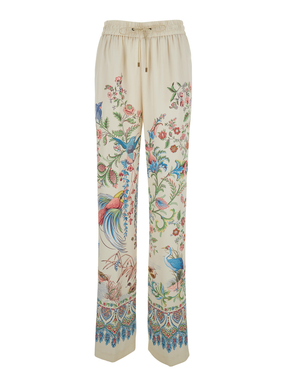 Etro Women White Pants With Elastic Drawstring Waist And All-Over Floral Print In Tech Fabric Woman ETRO
