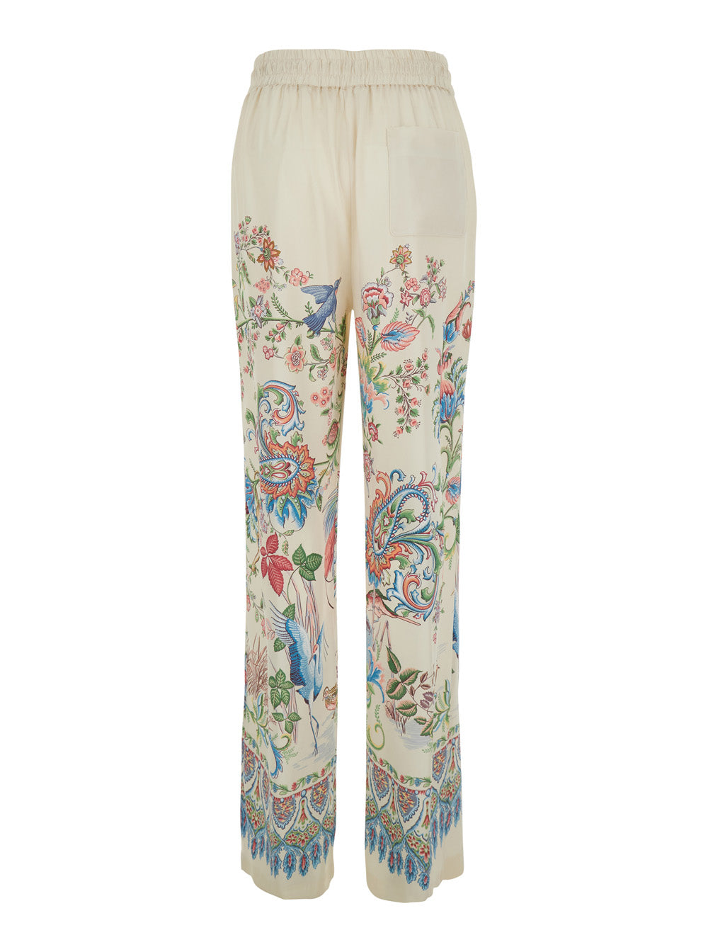 Etro Women White Pants With Elastic Drawstring Waist And All-Over Floral Print In Tech Fabric Woman ETRO