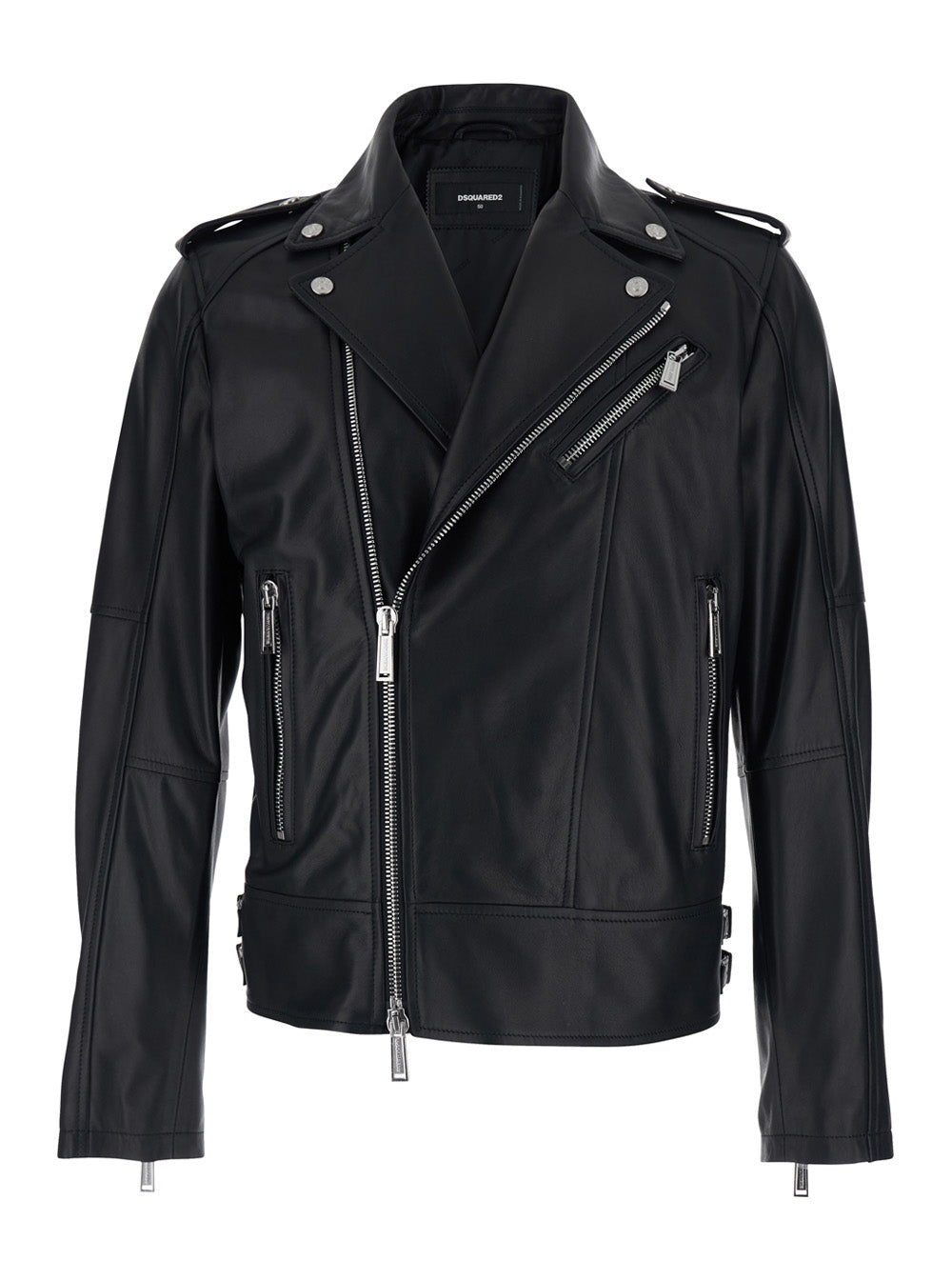Dsquared2 Men Black Jacket With Three Zip Pockets In Leather For Men DSQUARED2
