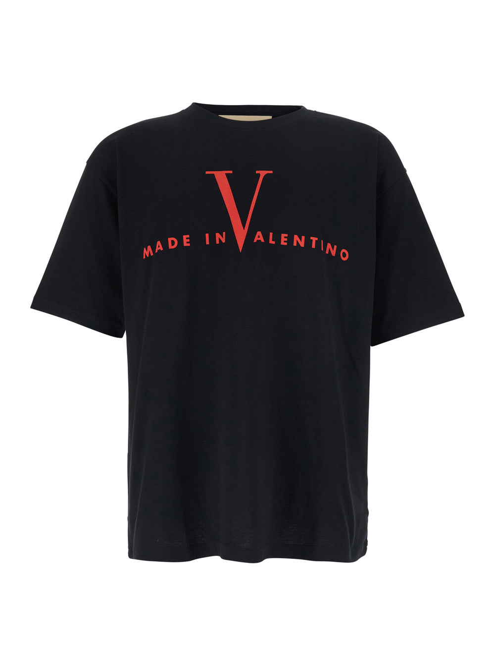 Valentino Men Black T-Shirt With Logo Print On The Front And Dropped Shoulders In Cotton For Men VALENTINO