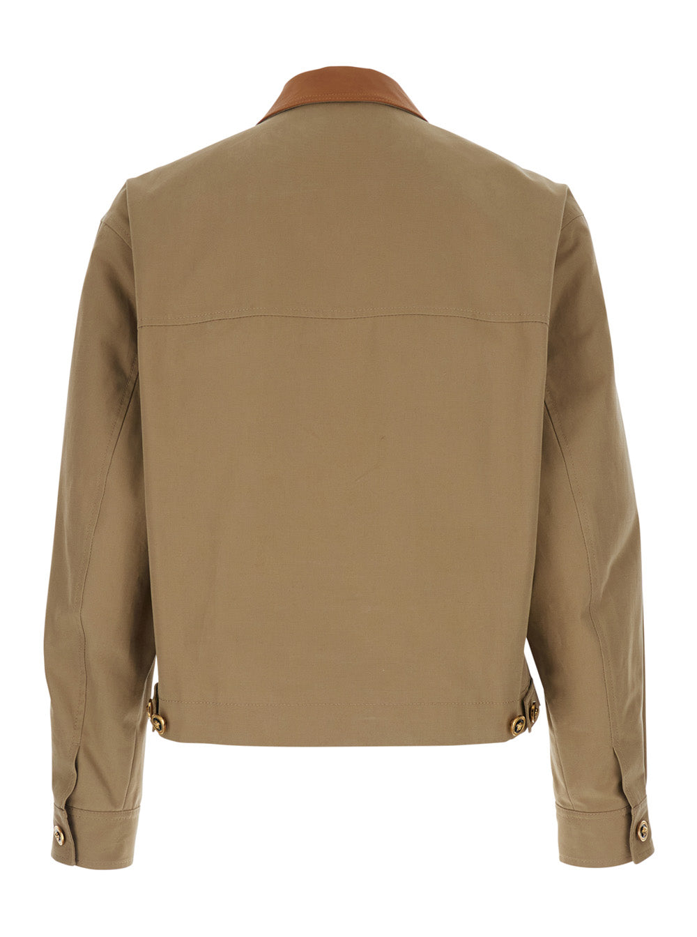 Versace Men Beige Jacket With Leather Collar And Metallic Medusa Head Detail In Cotton Canvas Man VERSACE