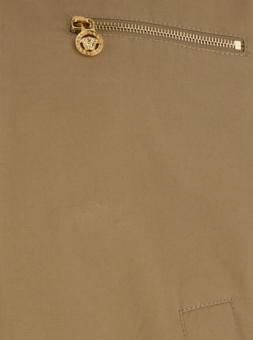 Versace Men Beige Jacket With Leather Collar And Metallic Medusa Head Detail In Cotton Canvas Man VERSACE