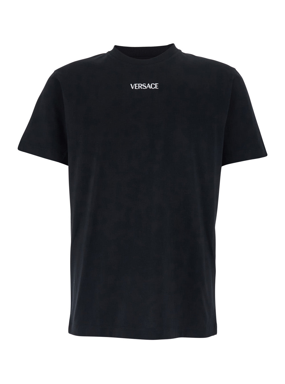 Versace Men Black T-Shirt With Lettering Logo On The Front In Cotton Man VERSACE