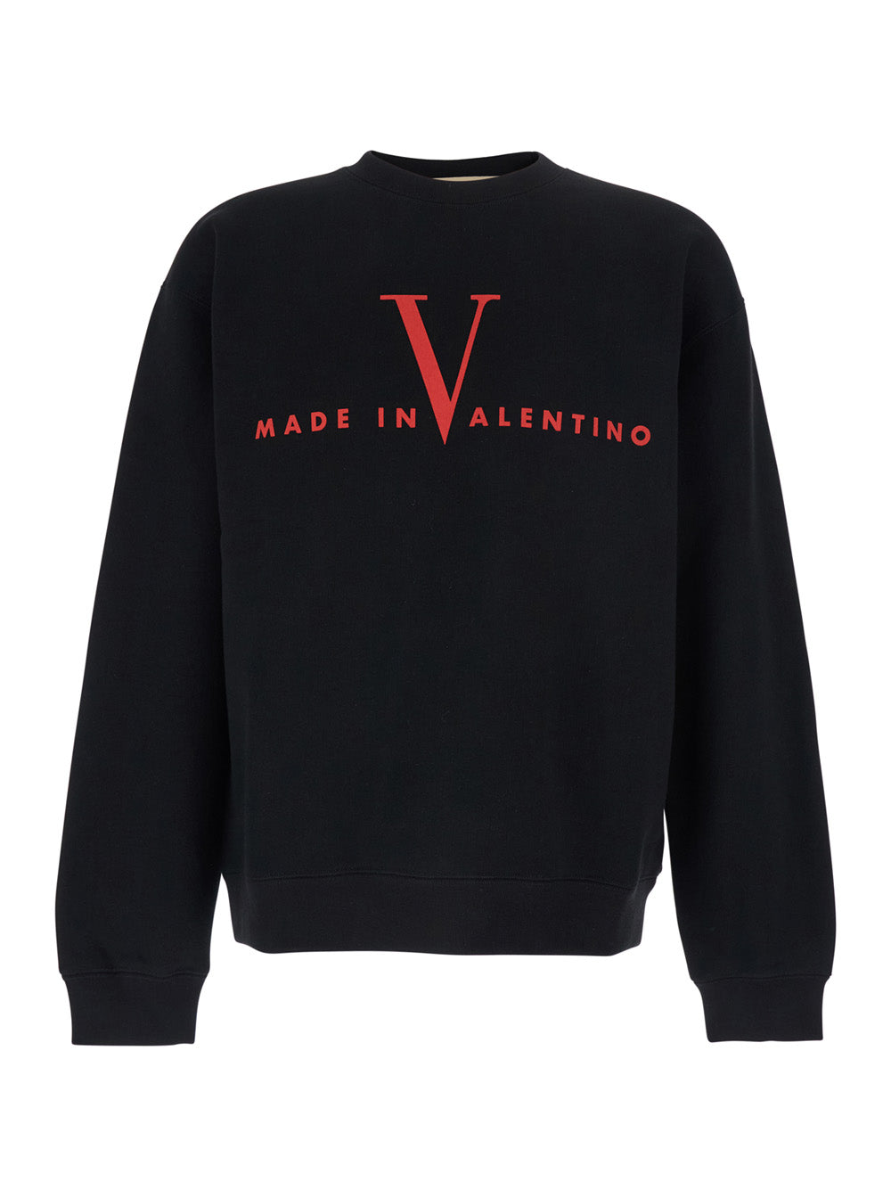 Valentino Men Black Crewneck Sweatshirt With Logo Print On The Front And Dropped Shoulders In Cotton Man VALENTINO