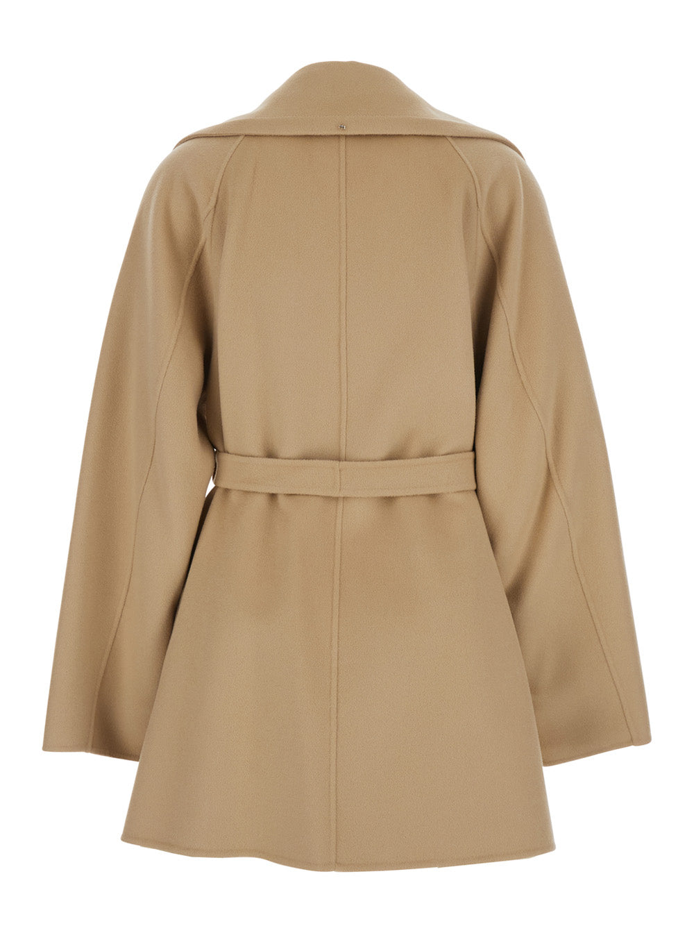 Sportmax Women Beige Coat With Wide Classic Lapels And Waist Belt In Wool Woman SPORTMAX