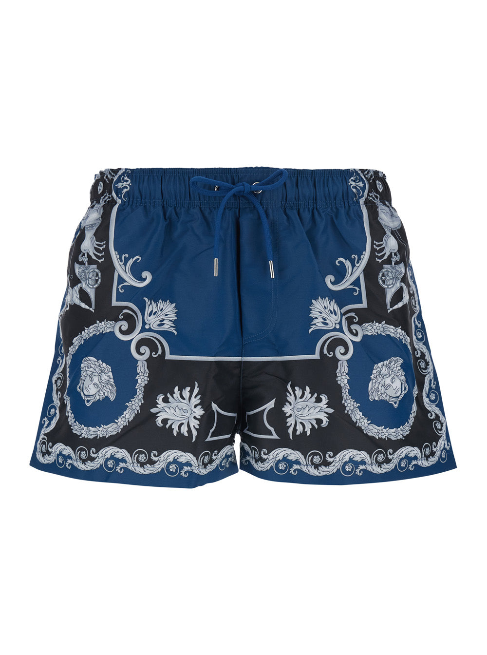 Versace Men Blue Swim Shorts With All-Over Geometric Print In Tech Fabric For Men VERSACE