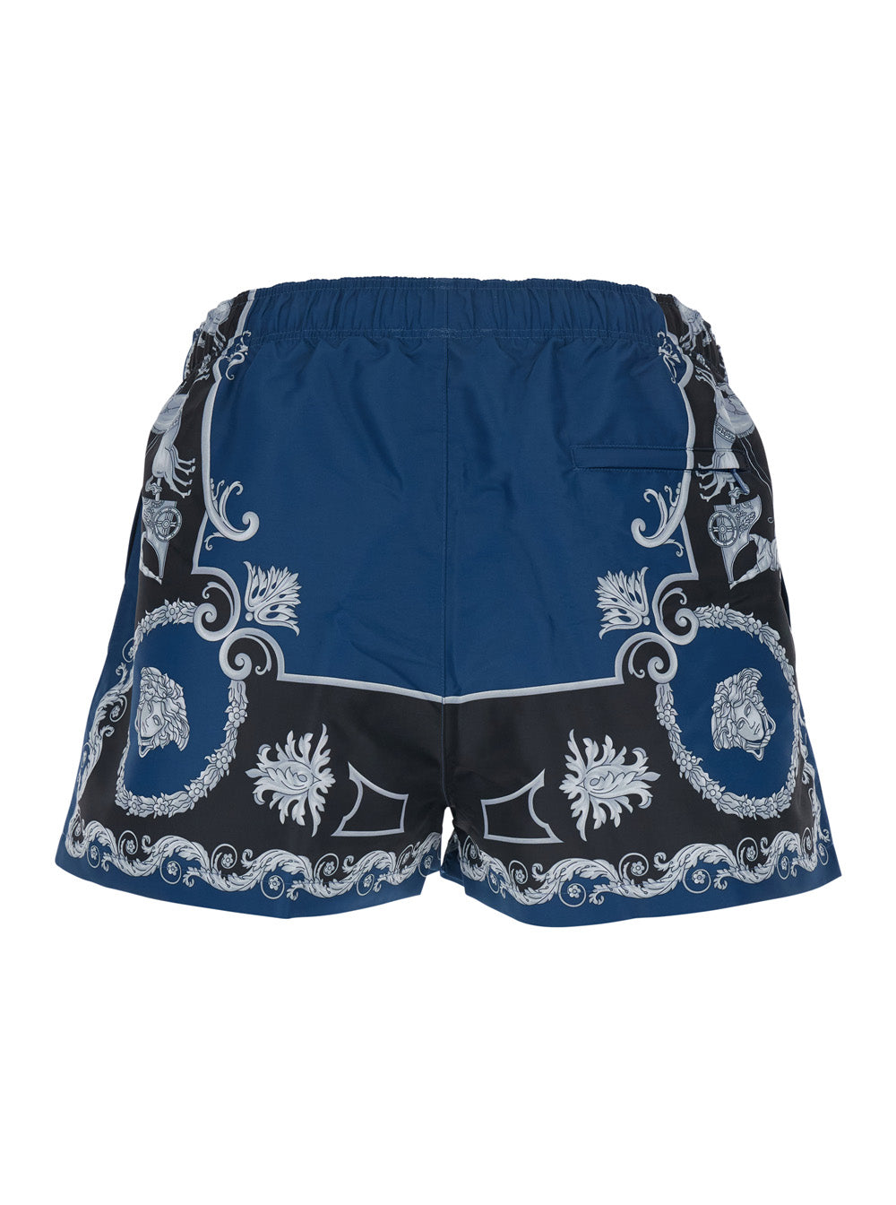Versace Men Blue Swim Shorts With All-Over Geometric Print In Tech Fabric For Men VERSACE