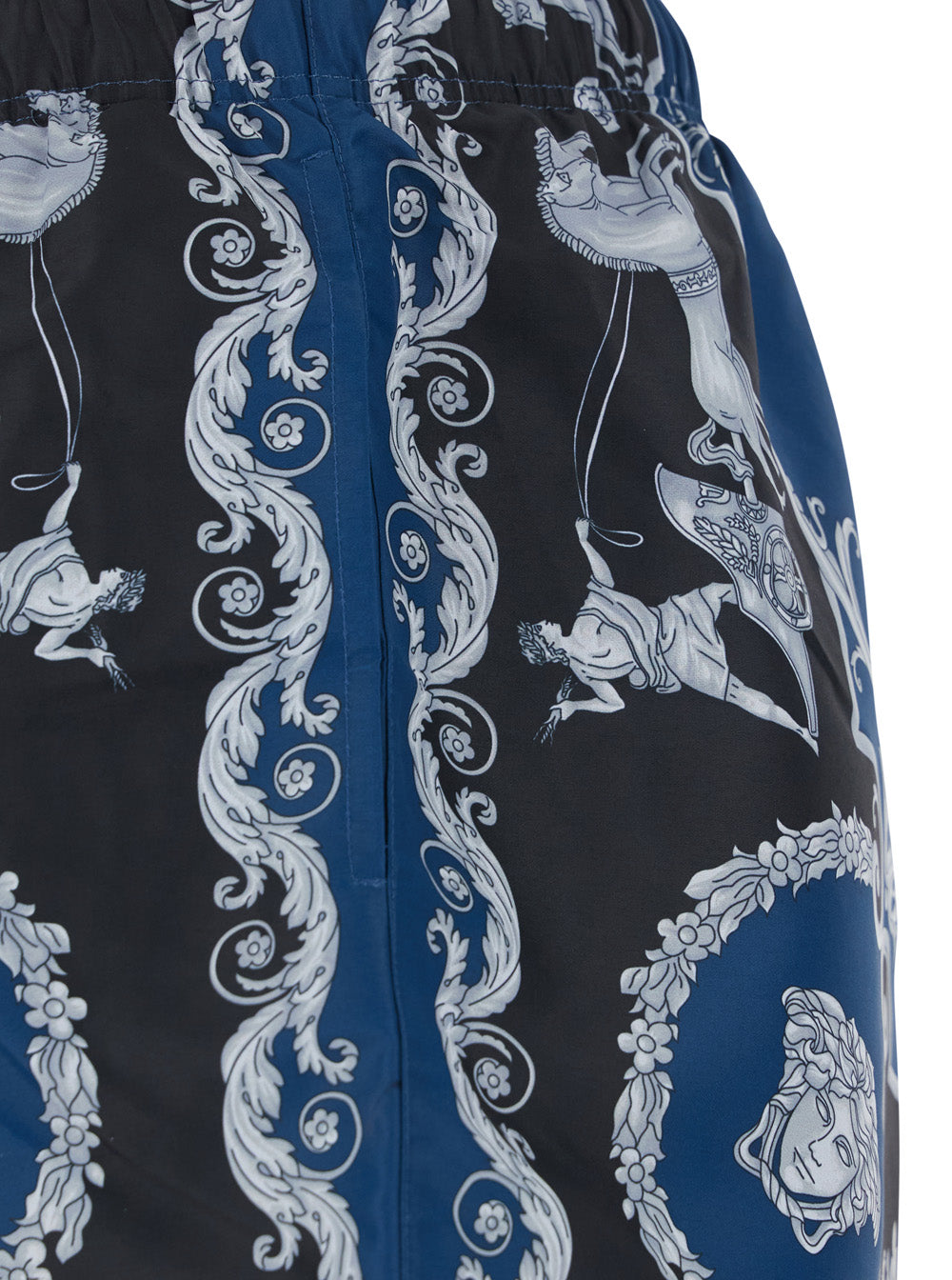 Versace Men Blue Swim Shorts With All-Over Geometric Print In Tech Fabric For Men VERSACE
