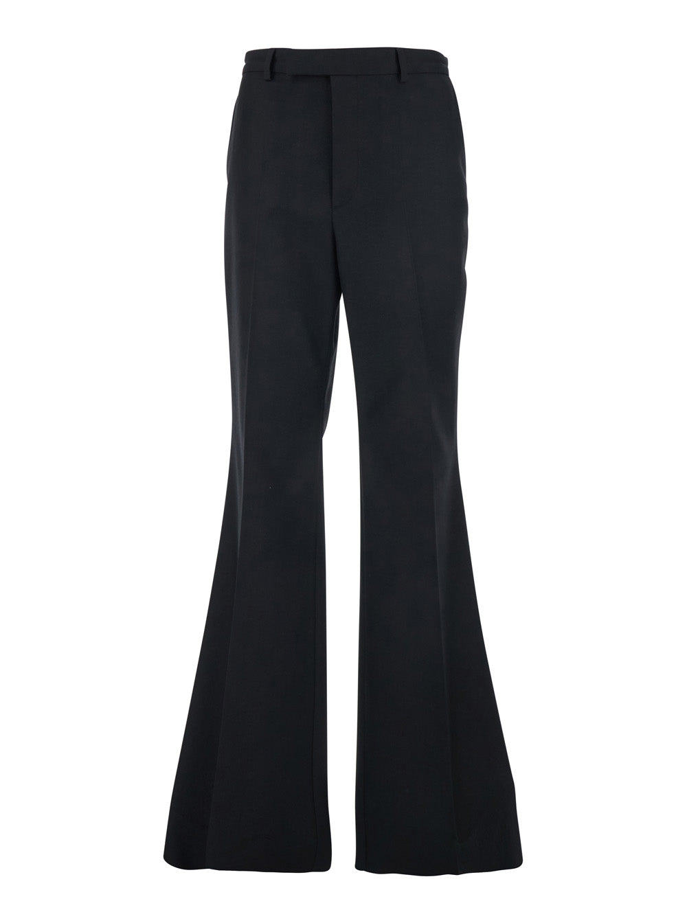 Valentino Men Black Flared Trousers With Pleats On Front And Back In Nylon And Wool Gabardine Man VALENTINO