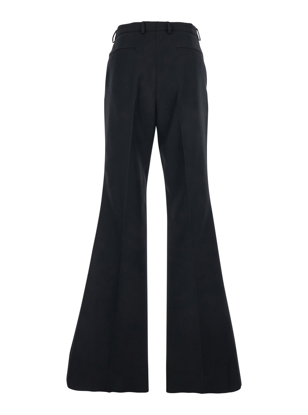 Valentino Men Black Flared Trousers With Pleats On Front And Back In Nylon And Wool Gabardine Man VALENTINO