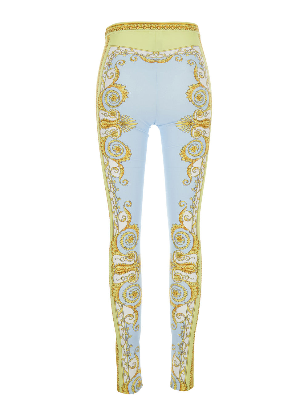 Versace Women Blue Leggings With All-Over Geometric Print In Stretch Fabric Woman VERSACE