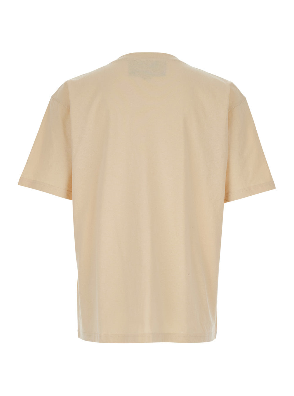 Valentino Men Beige Crew Neck T-Shirt With Logo Print On The Front And Dropped Shoulders In Cotton Man VALENTINO