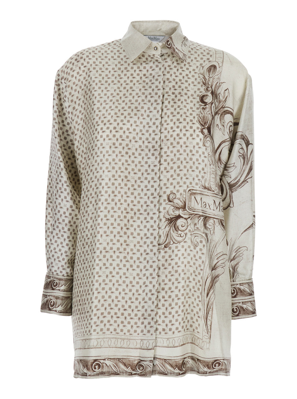 Max Mara Women 'Gardo' White Silk Shirt With All-Over Geometric Print And Logo Lettering On The Front Woman